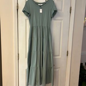 Mint Green Cotton Jersey Tiered Maxi Dress